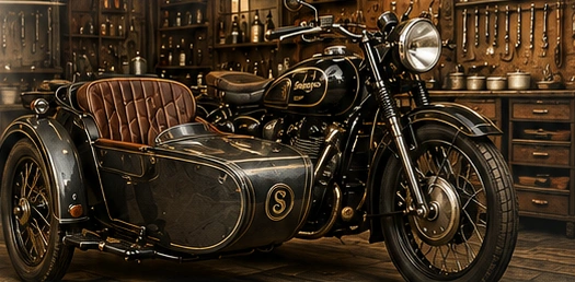 Classic sidecar in a workshop